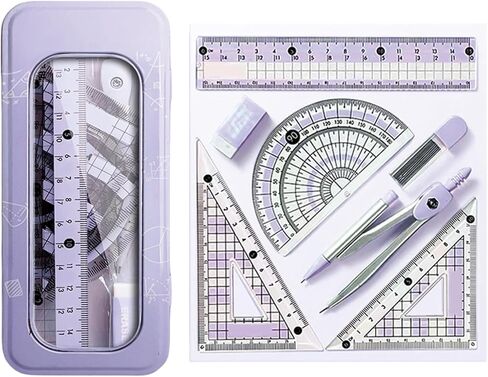 8 Pcs Pink Geometry Set Cute Compass Set with Maths Protractor Rulers, Math Set for Drawing Measuring Tools, Kawaii Ruler Kit for Class Women Girls School Supplies (Pink) in Kuwait