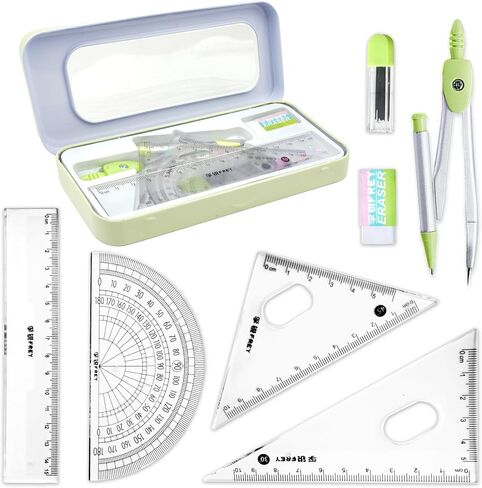 KatchOn, Geometry Set for Students - 8 Pieces | Metal Compass, Protractor, Eraser, Triangle Ruler, Lead Refills and Metal Box | Protractor and Compass Set | Back to School Supplies | Class Supplies in Saudi Arabia