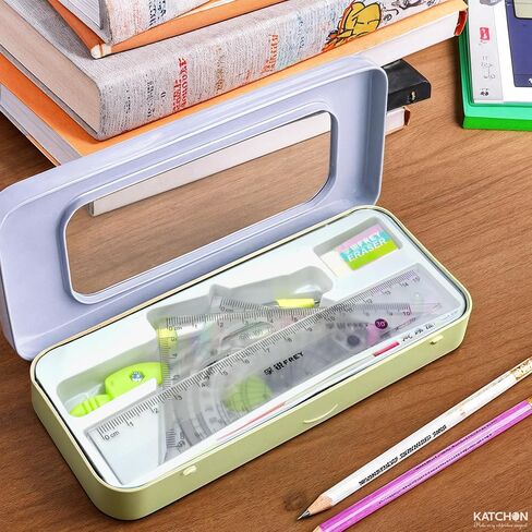 KatchOn, Geometry Set for Students - 8 Pieces | Metal Compass, Protractor, Eraser, Triangle Ruler, Lead Refills and Metal Box | Protractor and Compass Set | Back to School Supplies | Class Supplies in Saudi Arabia