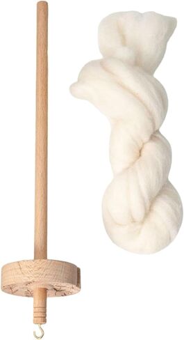 Top Whorl Drop Spindle Wood Yarn Spinner with Wool Strips 12.80 Inch Hand Spinning Tool for DIY Fiber Crafting in Kuwait