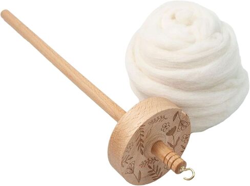 Top Whorl Drop Spindle Wood Yarn Spinner with Wool Strips 12.80 Inch Hand Spinning Tool for DIY Fiber Crafting in Kuwait