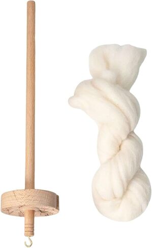 Top Whorl Drop Spindle Wood Yarn Spinner with Wool Strips 12.80 Inch Hand Spinning Tool for DIY Fiber Crafting in Kuwait