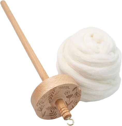 Top Whorl Drop Spindle Wood Yarn Spinner with Wool Strips 12.80 Inch Hand Spinning Tool for DIY Fiber Crafting in Kuwait