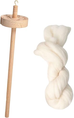 Top Whorl Drop Spindle Wood Yarn Spinner with Wool Strips 12.80 Inch Hand Spinning Tool for DIY Fiber Crafting in Kuwait
