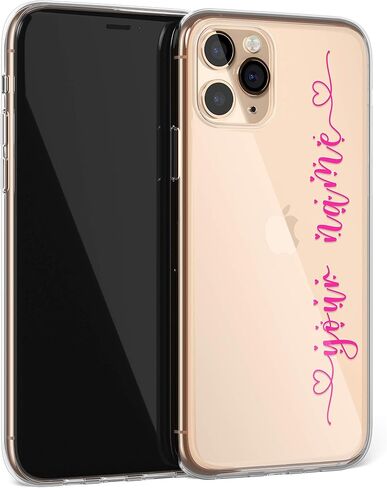 Custom Case For iPhone 12 Pro XR Xs Max 11 Pro Max 14 Pro Case Handwriting Clear Name Initials Monogrammed Cute Hearts Shockproof Protective Cover U194 in Saudi Arabia