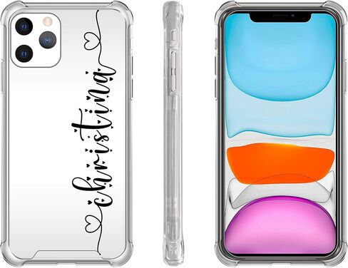 Custom Case For iPhone 12 Pro XR Xs Max 11 Pro Max 14 Pro Case Handwriting Clear Name Initials Monogrammed Cute Hearts Shockproof Protective Cover U194 in Saudi Arabia