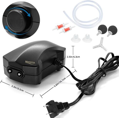 Aquarium Air Pump Single Outlet/Dual Outlet Adjustable Aerator with Accessories for 10-100 Gallon Fish Tank in Kuwait
