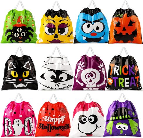 Hoiioh 96 PCS Halloween Goodie Bags Bags ، 12 Designs 6 × 6 بوصة مصغرة بأكياس معالجة للأطفال ، خدعة أو معالجة الحفلات ، جوائز الفصول الدراسية لوازم الهالوين in Kuwait