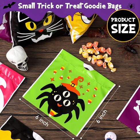 Hoiioh 96 PCS Halloween Goodie Bags Bags ، 12 Designs 6 × 6 بوصة مصغرة بأكياس معالجة للأطفال ، خدعة أو معالجة الحفلات ، جوائز الفصول الدراسية لوازم الهالوين in Kuwait