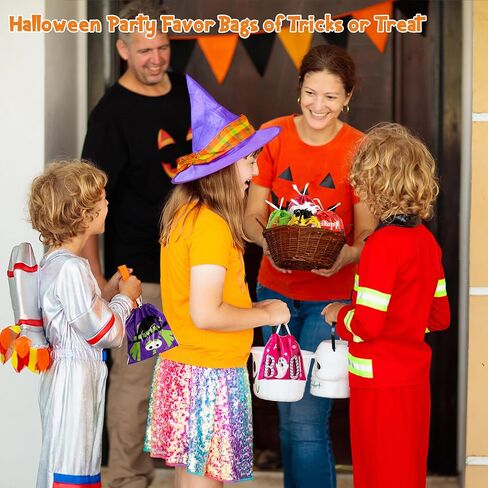 Hoiioh 96 PCS Halloween Goodie Bags Bags ، 12 Designs 6 × 6 بوصة مصغرة بأكياس معالجة للأطفال ، خدعة أو معالجة الحفلات ، جوائز الفصول الدراسية لوازم الهالوين in Kuwait