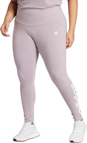 بنطال ضيق بشعار عالي الخصر للنساء من adidas، بني/أبيض، مقاس كبير in Saudi Arabia