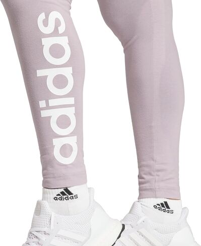 بنطال ضيق بشعار عالي الخصر للنساء من adidas، بني/أبيض، مقاس كبير in Saudi Arabia