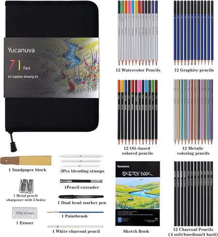 71Pack Drawing Supplies Sketching Kit,Art Supplies for Adults Artists Beginners,Drawing Kit Sketching Pencils with Sketchbook, Colored Watercolor Metallic Graphite Charcoal Pencils in Saudi Arabia