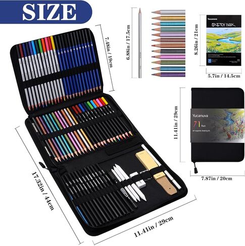 71Pack Drawing Supplies Sketching Kit,Art Supplies for Adults Artists Beginners,Drawing Kit Sketching Pencils with Sketchbook, Colored Watercolor Metallic Graphite Charcoal Pencils in Saudi Arabia