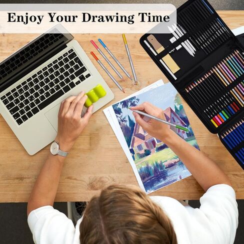 71Pack Drawing Supplies Sketching Kit,Art Supplies for Adults Artists Beginners,Drawing Kit Sketching Pencils with Sketchbook, Colored Watercolor Metallic Graphite Charcoal Pencils in Saudi Arabia