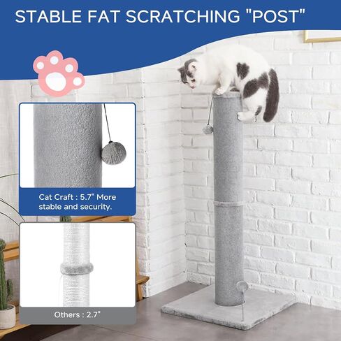 Cat Craft Cat Scratching Post Barge Reticulate Carpet Scroper Post post للقطط الداخلية ، POST TALL CAT SCRATCH ، خدش قطة السجاد مع ألعاب قابلة للاستبدال ، قاعدة قوية ، كبيرة ، رمادية in Kuwait