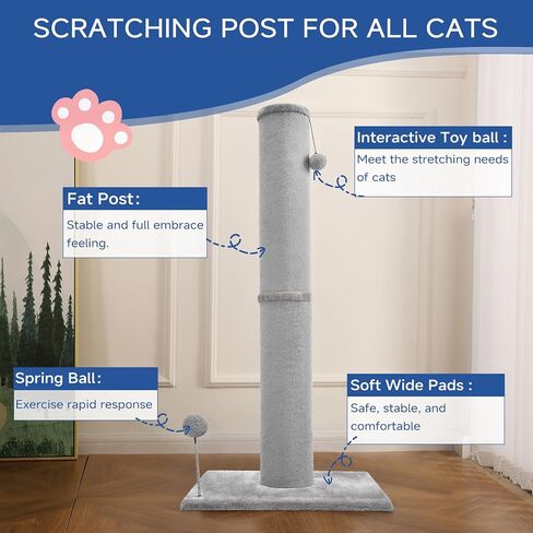 Cat Craft Cat Scratching Post Barge Reticulate Carpet Scroper Post post للقطط الداخلية ، POST TALL CAT SCRATCH ، خدش قطة السجاد مع ألعاب قابلة للاستبدال ، قاعدة قوية ، كبيرة ، رمادية in Kuwait
