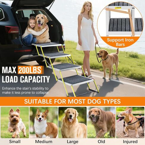 20 "منحدر كبير الكلب على نطاق واسع ، وسلالم الحيوانات الأليفة ذات 4 خطوات قابلة للطي مع السجاد غير القابل للانزلاق - الألومنيوم خفيف الوزن لسيارات الدفع الرباعي/الشاحنة/السيارات والأسرة العالية - يدعم الكلاب الكبيرة حتى 200 رطل in Kuwait