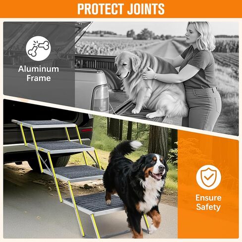 20 "منحدر كبير الكلب على نطاق واسع ، وسلالم الحيوانات الأليفة ذات 4 خطوات قابلة للطي مع السجاد غير القابل للانزلاق - الألومنيوم خفيف الوزن لسيارات الدفع الرباعي/الشاحنة/السيارات والأسرة العالية - يدعم الكلاب الكبيرة حتى 200 رطل in Kuwait