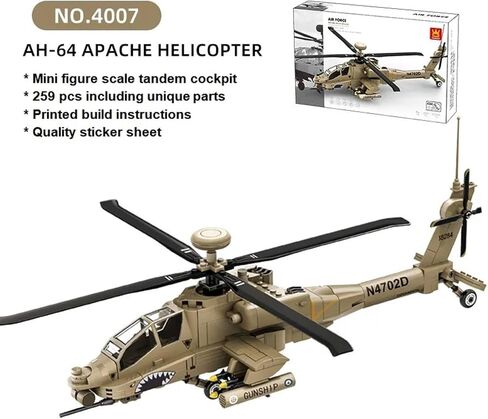 Wange Building Block Toy Model 4007 AH-64 Attack Helicopter ، Scale 1:30 in Saudi Arabia