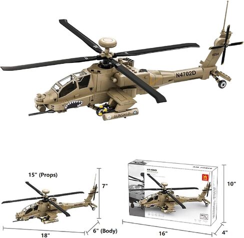Wange Building Block Toy Model 4007 AH-64 Attack Helicopter ، Scale 1:30 in Saudi Arabia
