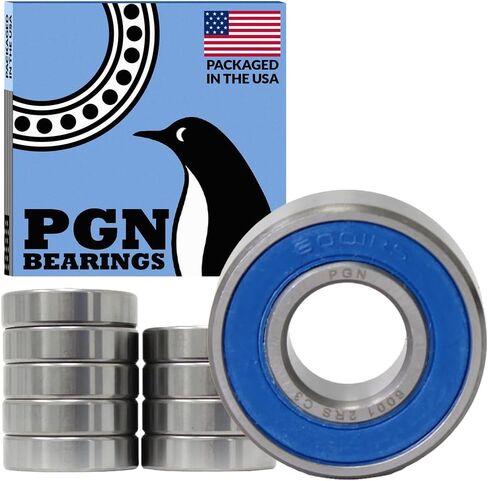 PGN (10 Pack) 6001-2RS Bearing - Lubricated Chrome Steel Sealed Ball Bearing - 12x28x8mm Bearings with Rubber Seal & High RPM Support in Saudi Arabia