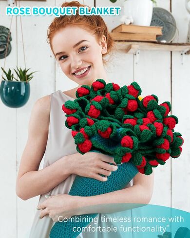 Aeelike Crochet Blanket Kit, Flower Bouquet Blanket Crochet Kit for Beginners Roll Up Blankets Crochet Kit with Enough Yarn Detailed Instruction, Easy DIY Kit for Women & Home Decor, Bellflower in Saudi Arabia