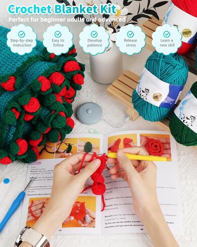 Aeelike Crochet Blanket Kit, Flower Bouquet Blanket Crochet Kit for Beginners Roll Up Blankets Crochet Kit with Enough Yarn Detailed Instruction, Easy DIY Kit for Women & Home Decor, Bellflower in Saudi Arabia