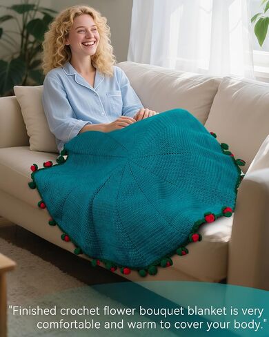 Aeelike Crochet Blanket Kit, Flower Bouquet Blanket Crochet Kit for Beginners Roll Up Blankets Crochet Kit with Enough Yarn Detailed Instruction, Easy DIY Kit for Women & Home Decor, Bellflower in Saudi Arabia