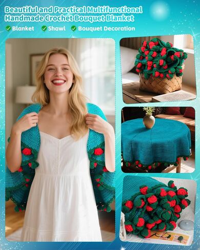 Aeelike Crochet Blanket Kit, Flower Bouquet Blanket Crochet Kit for Beginners Roll Up Blankets Crochet Kit with Enough Yarn Detailed Instruction, Easy DIY Kit for Women & Home Decor, Bellflower in Saudi Arabia
