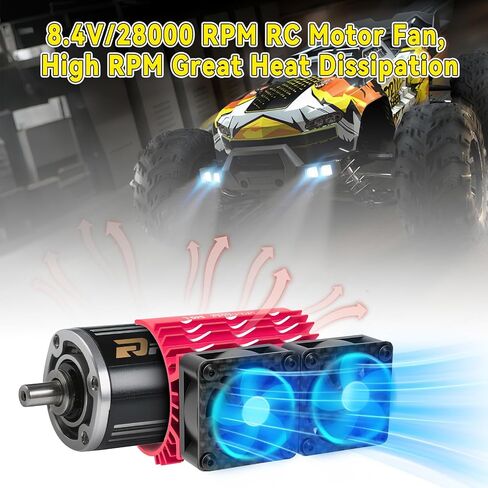 RC CAR Dual التبريد مراوح 30 مم 28000 دورة في الدقيقة محرك مع الغطاء المعدني 3650 3660 3665 540 550 محرك بيرش توينز ترسخن في 1/10 قطر شاحنة سيارة RC 36/38 مم (أحمر) محرك (أحمر) in Kuwait