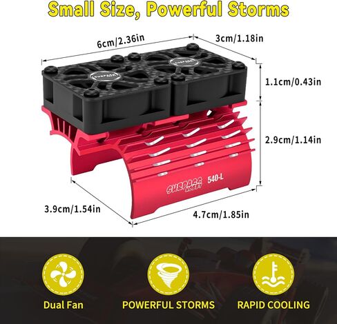 RC CAR Dual التبريد مراوح 30 مم 28000 دورة في الدقيقة محرك مع الغطاء المعدني 3650 3660 3665 540 550 محرك بيرش توينز ترسخن في 1/10 قطر شاحنة سيارة RC 36/38 مم (أحمر) محرك (أحمر) in Kuwait