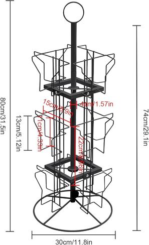 3-Tier Rotating Card Display Stand Greeting Card Rack 12 Pockets Sticker Holder Freestanding Spinning Postcard Display Organizer for Thrift Retail Grocery (Black, 12 Pockets) in Saudi Arabia