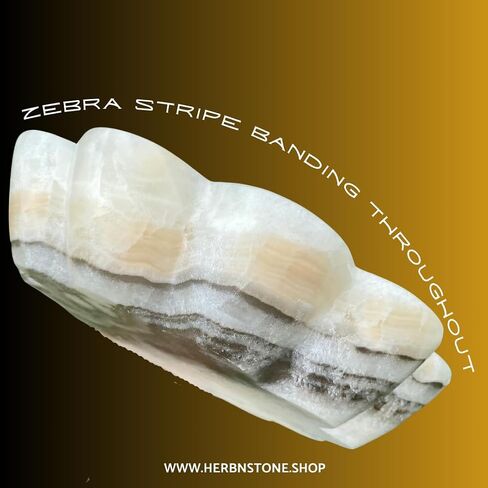 Herb N Stone Apothecary Large Zebra Calcite Decorative Bowl | Hand Carved Crystal Centerpiece for Home Decor and Healing Energy in Saudi Arabia