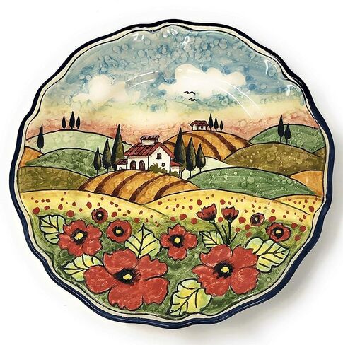 Ceramiche d'Arte Parrini - لوحة الفخار الفنية الخزفية الإيطالية تقدم صينية الخشخاش المزخرفة بمناظر طبيعية توسكان مصنوعة في إيطاليا in Kuwait
