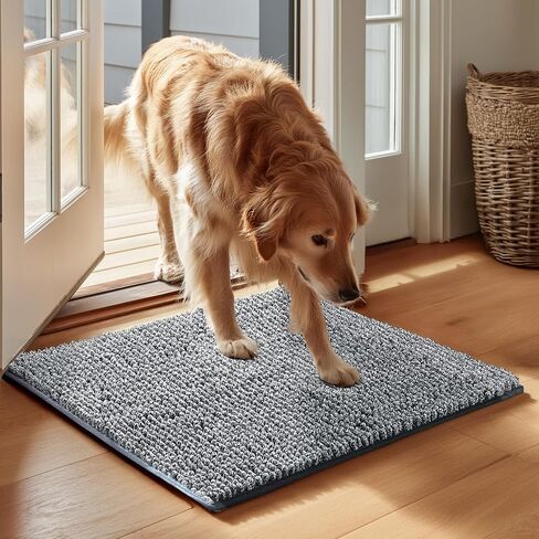 EHEYCIGA Super Absorbent Dog Door Mat for Muddy Paws 30x20 Inch Indoor, Front Doormat Outside Entrance, Quick Dry Chenille Washable Dog Crate Bed, Non-Slip Pet Rug Mud Mat Outdoor Entryway, Grey in Kuwait