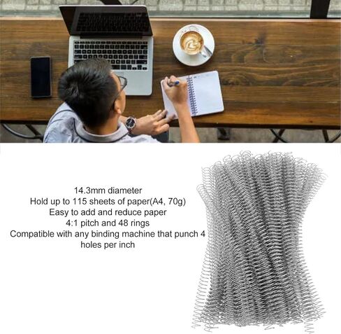 100Pcs 14.3mm Iron Spiral Binding Coils, 48 Teeth 4:1 Pitch, 115 Sheet Capacity for A4 Paper, 360 Degree Rotatable, Easy to Cut and Bind (Gold) in Kuwait