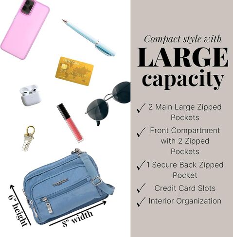 Baggallini Triple Zip Crossbody Bag for Women - Convertible Crossbody Fanny Pack Belt Bag - Lightweight Water-resistant in Saudi Arabia
