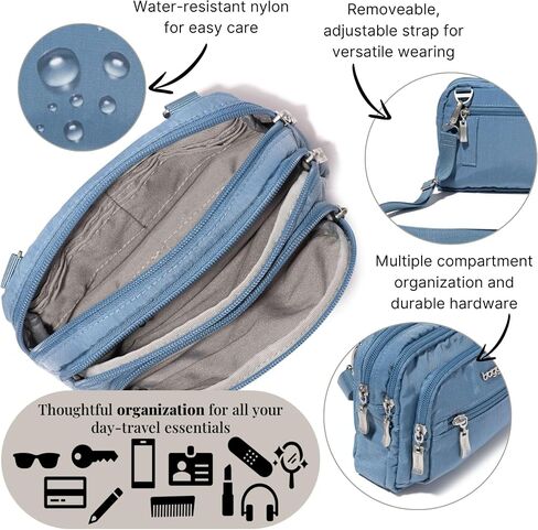 Baggallini Triple Zip Crossbody Bag for Women - Convertible Crossbody Fanny Pack Belt Bag - Lightweight Water-resistant in Saudi Arabia