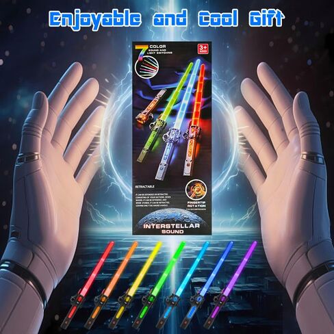 Light Up Sword, Flashing Dueling Sabers for Kids with FX Sound Retractable Blade, 7 Light Color War Warriors Weapon Toy, Cool Halloween Cosplay Costume Party Decoration Christmas Birthday Gift Silver in Saudi Arabia