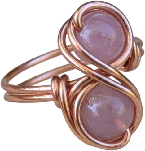 Rose Quartz Infinity Ring in Copper Wire Wrapped Crystal Jewelry Heart Chakra Promise Ring (7.5) in Saudi Arabia