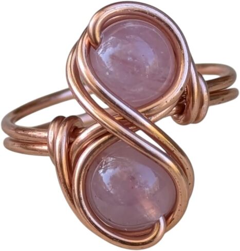 Rose Quartz Infinity Ring in Copper Wire Wrapped Crystal Jewelry Heart Chakra Promise Ring (7.5) in Saudi Arabia