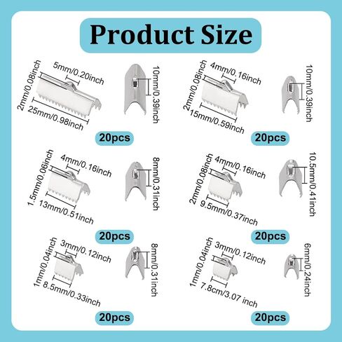 UniCraftale 60pcs 6 أحجام أطراف الشريط المستطيل مع المشابك الفولاذ المقاوم للصدأ الشريط الذهبي تنهي in Kuwait