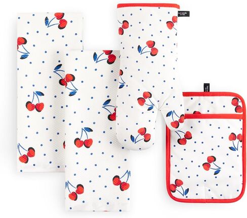 Kate Spade New York Cherry Dot Kitchen Fael ، Aven Mitt & Pot حامل 4 عبوات ، 17 "× 28" ، 7 "× 13" ، 7 "× 10" ، أبيض/أحمر/أزرق in Saudi Arabia