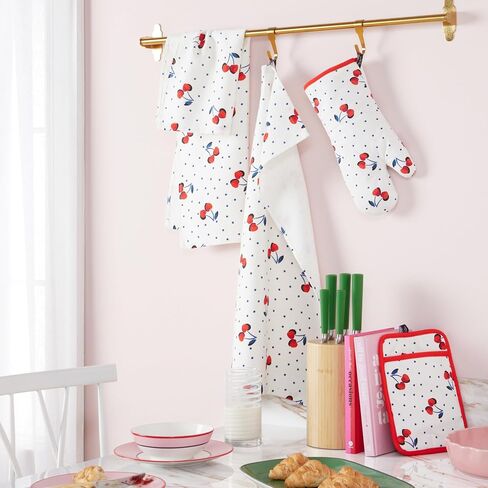 Kate Spade New York Cherry Dot Kitchen Fael ، Aven Mitt & Pot حامل 4 عبوات ، 17 "× 28" ، 7 "× 13" ، 7 "× 10" ، أبيض/أحمر/أزرق in Saudi Arabia