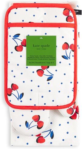 Kate Spade New York Cherry Dot Kitchen Fael ، Aven Mitt & Pot حامل 4 عبوات ، 17 "× 28" ، 7 "× 13" ، 7 "× 10" ، أبيض/أحمر/أزرق in Saudi Arabia