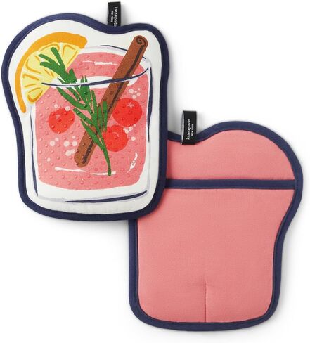Kate Spade New York Festive Cocktail Heat Resistant, 100% Cotton with Hanging Loop, Slip Resistant Pot Holder 2-Pack Set, Pink/Navy Blue, 8"x6.5" in Saudi Arabia