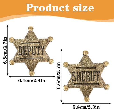 2 Pcs Metal Sheriff Badge Branded Sheriff Deputy Badge Sheriffs Badges Cowboy Party Decoration Police Badges Medallion Pins for School Carnival Prizes Party Bag Gift Fillers in Kuwait