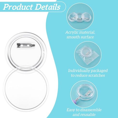 20Pcs Custom Pins, 1.7 Inch Clear Acrylic Button Pins, Round Button Making Kit for DIY Badges, Photo Buttons for School Projects Nijigen Animation Craft Supplies in Saudi Arabia