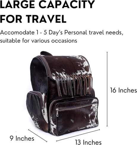 Luxury Cowhide Backpack for Travel - Fringe Tan Hair‑On Full‑Grain Real Leather, Western Diaper Bag Laptop Sleeve, Durable Zippers, Multiple Compartments, Adjustable Straps, Perfect for Travel in Saudi Arabia